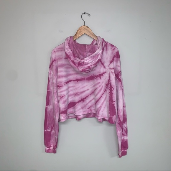 Reworked Cropped Hoodie Size  Large Pink Tie-Dye Psychedelic‎ Groovy Sweater - Picture 4 of 7